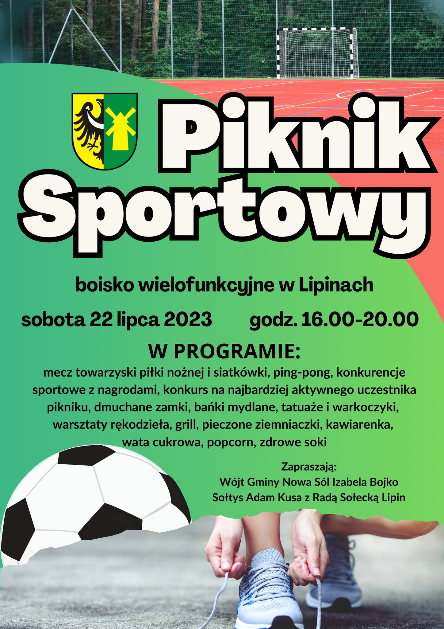 Plakat informujący o Pikniku Sportowym w Lipinach