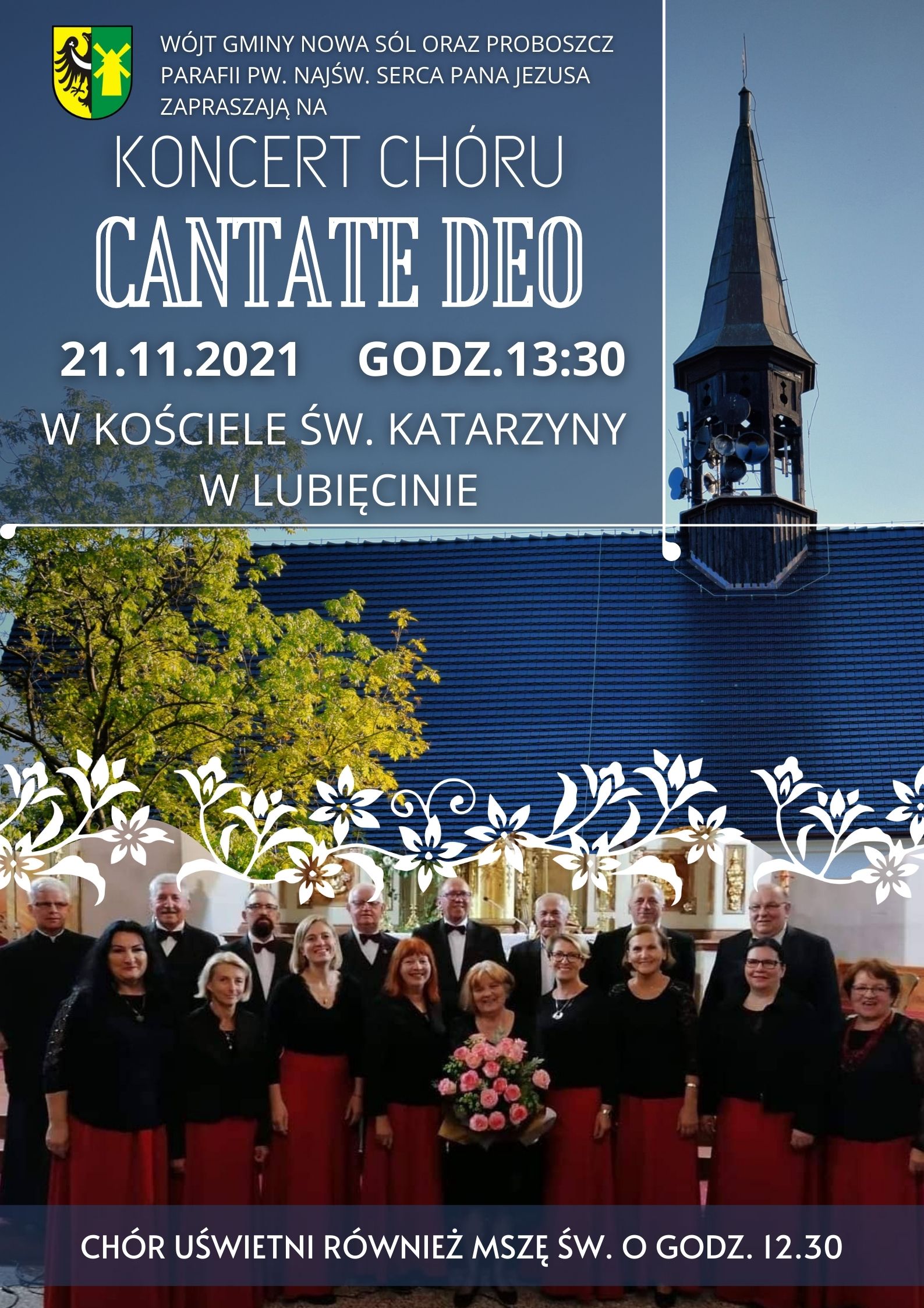 plakat z informacją o koncercie chóru w kościele w Lubięcinie
